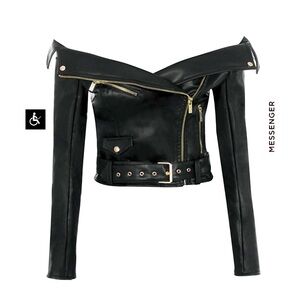 Size S House of London OFF SHOULDER VEGAN LEATHER cropped JACKET NWOT